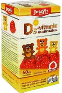 Obrázok pre JutaVit Vitamín D3 žuvacie gumové cukríky s malinovou príchuťou (60ks)